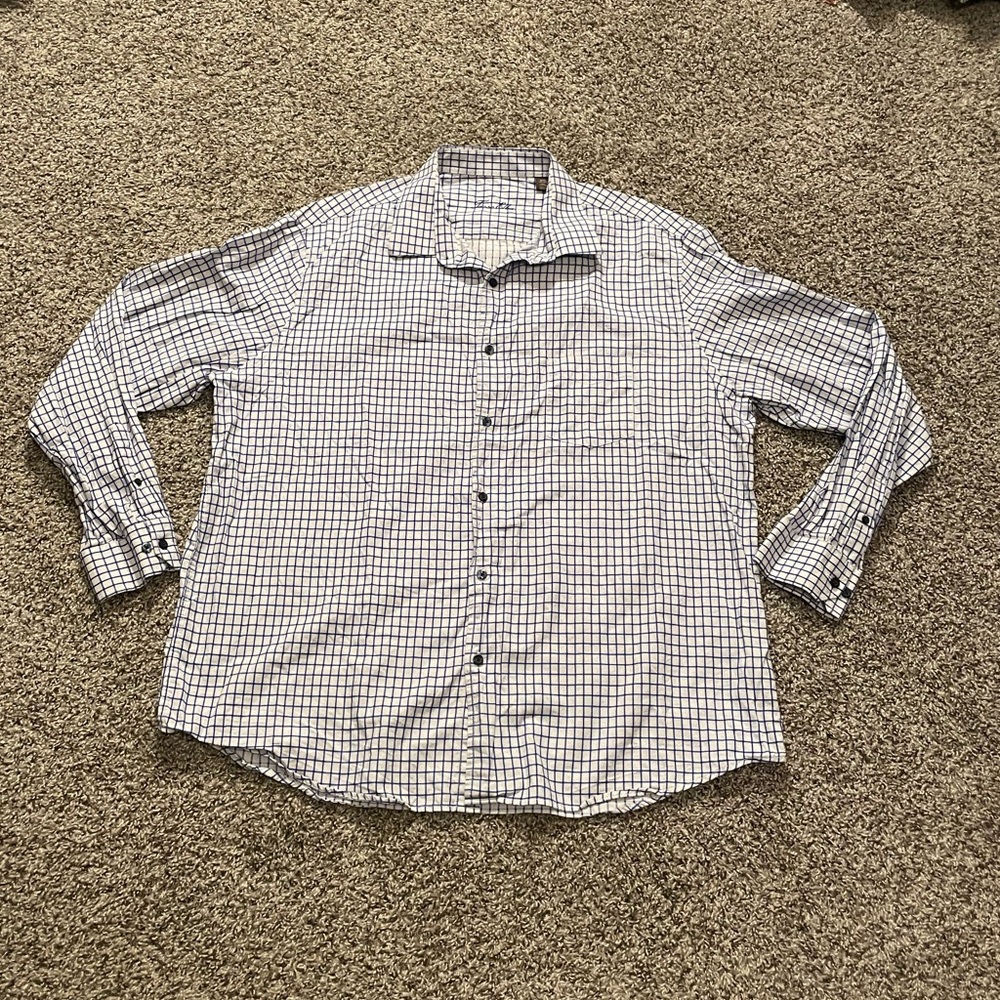 Tasso Elba Men's Blue Checkered Button Up Shirt XXL 18-18.5